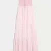 Strapless Crochet-Style Mix Maxi Dress