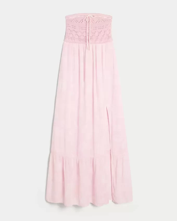 Strapless Crochet-Style Mix Maxi Dress