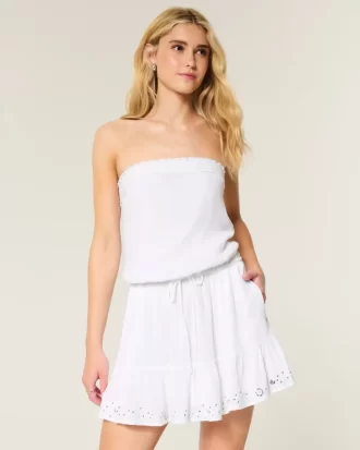 Strapless Drawstring Blouson Mini Dress