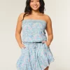 Strapless Drawstring Blouson Mini Dress