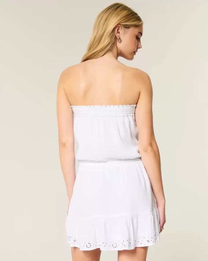 Strapless Drawstring Blouson Mini Dress