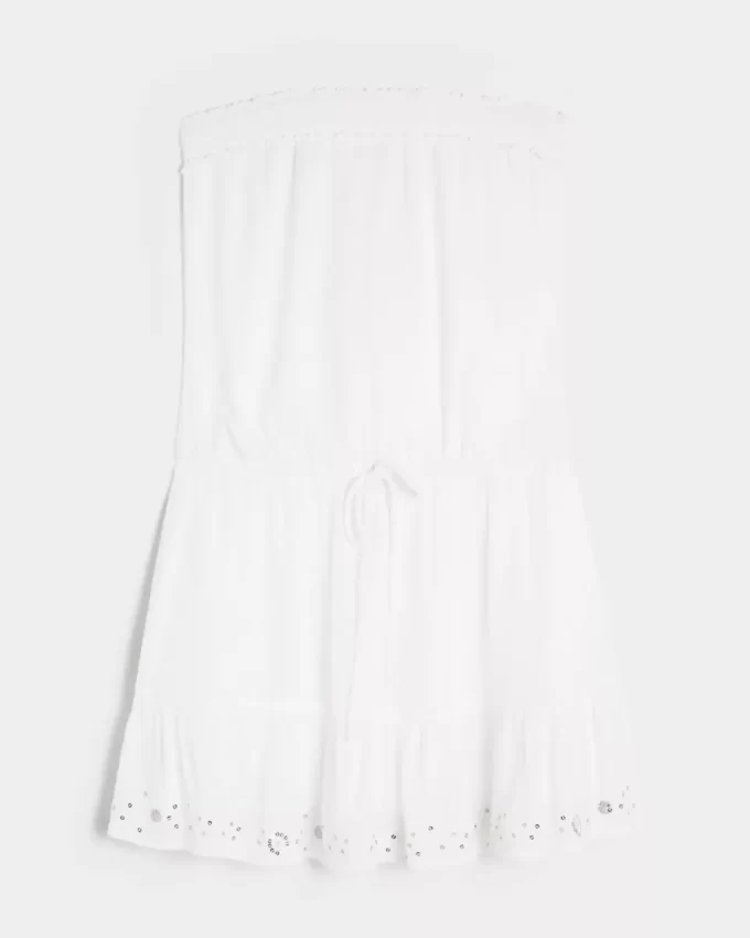 Strapless Drawstring Blouson Mini Dress