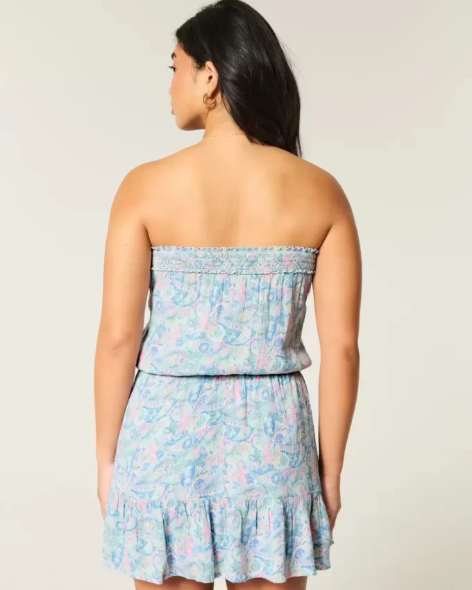Strapless Drawstring Blouson Mini Dress