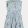 Strapless Drawstring Blouson Mini Dress