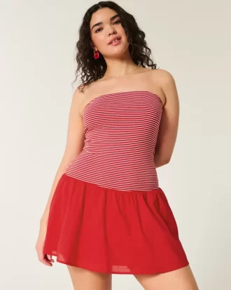 Strapless Drop-Waist Knit-Woven Mini Dress