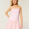 Strapless Drop-Waist Knit-Woven Mini Dress