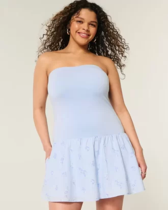 Strapless Drop-Waist Knit-Woven Mini Dress