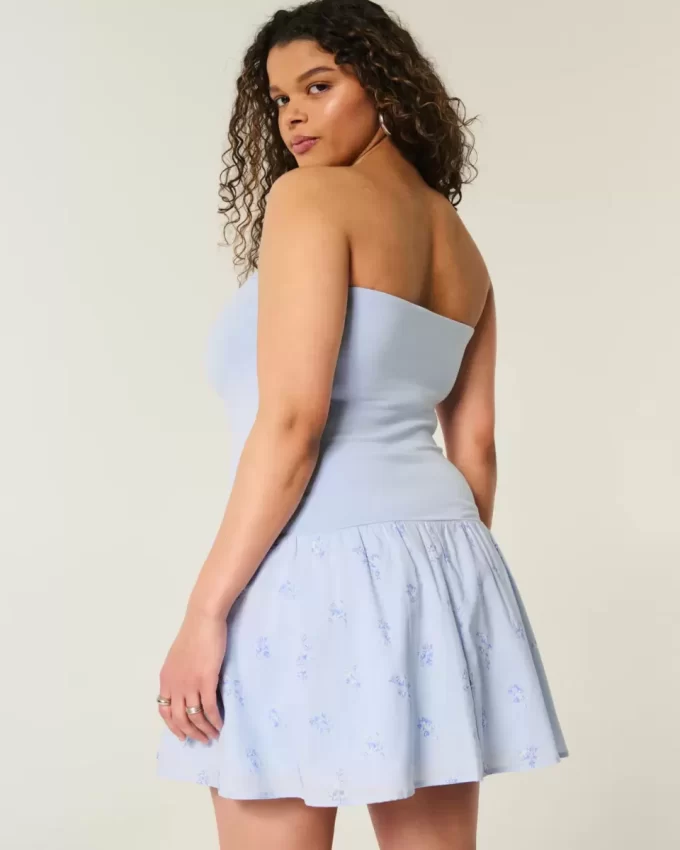 Strapless Drop-Waist Knit-Woven Mini Dress