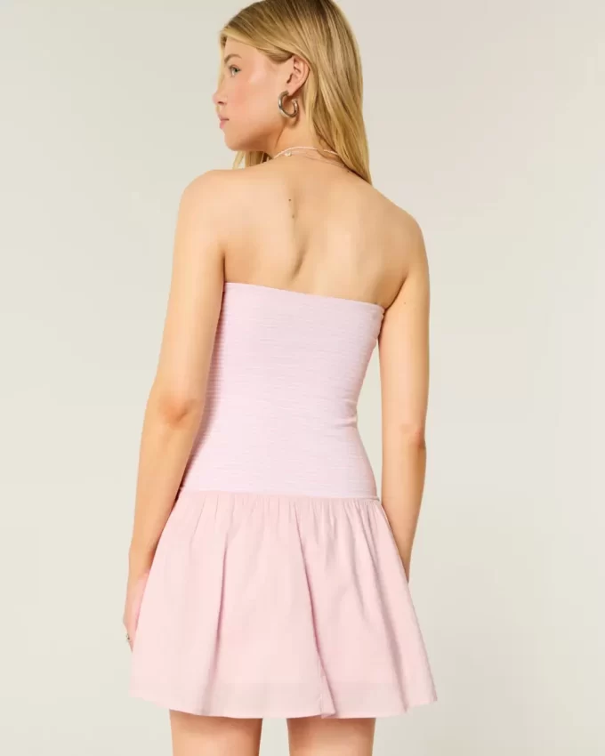 Strapless Drop-Waist Knit-Woven Mini Dress