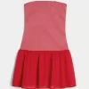 Strapless Drop-Waist Knit-Woven Mini Dress