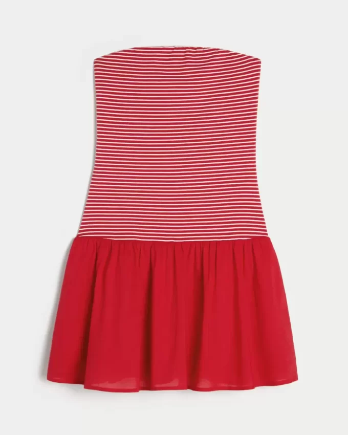 Strapless Drop-Waist Knit-Woven Mini Dress