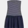 Strapless Drop-Waist Knit-Woven Mini Dress