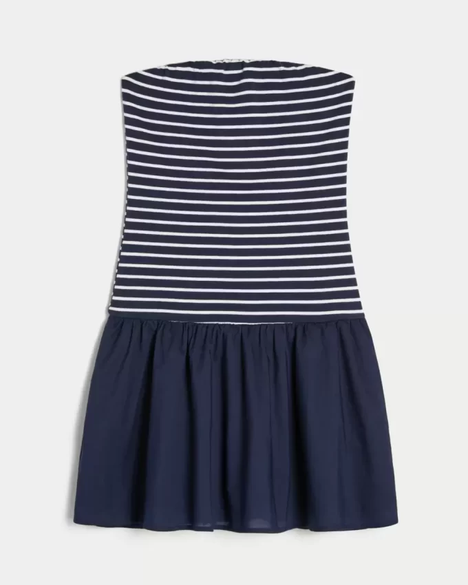 Strapless Drop-Waist Knit-Woven Mini Dress