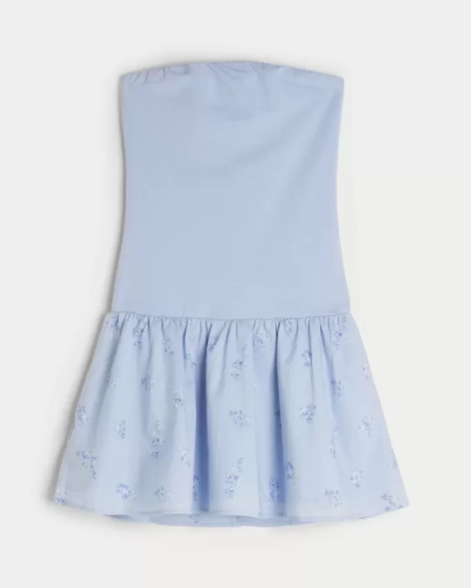 Strapless Drop-Waist Knit-Woven Mini Dress