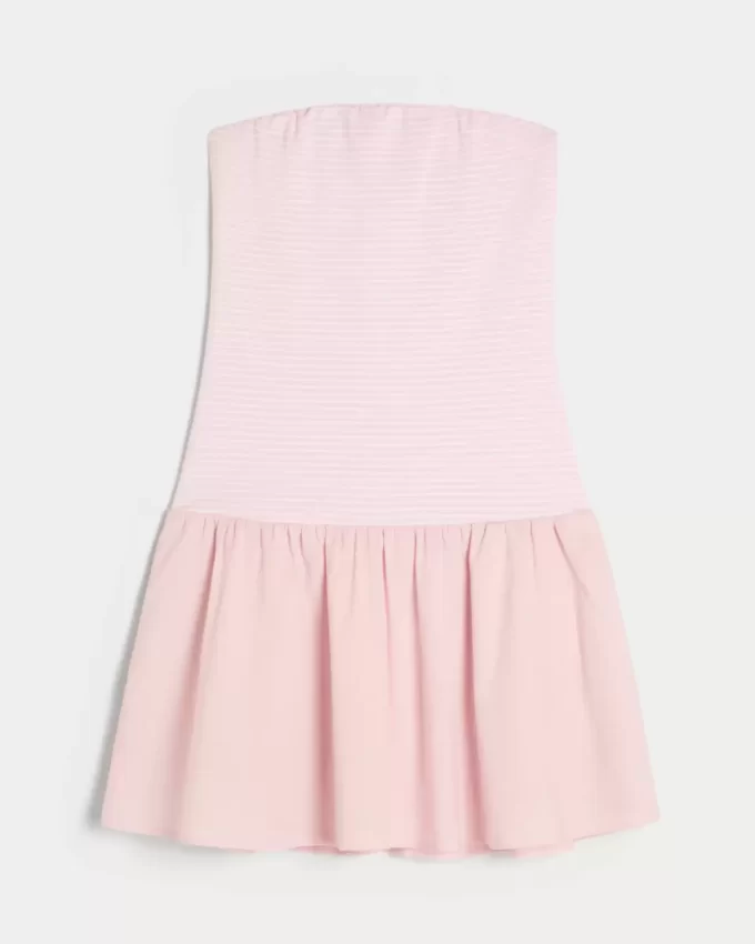 Strapless Drop-Waist Knit-Woven Mini Dress