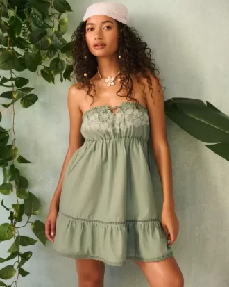 Strapless Embroidered Babydoll Dress