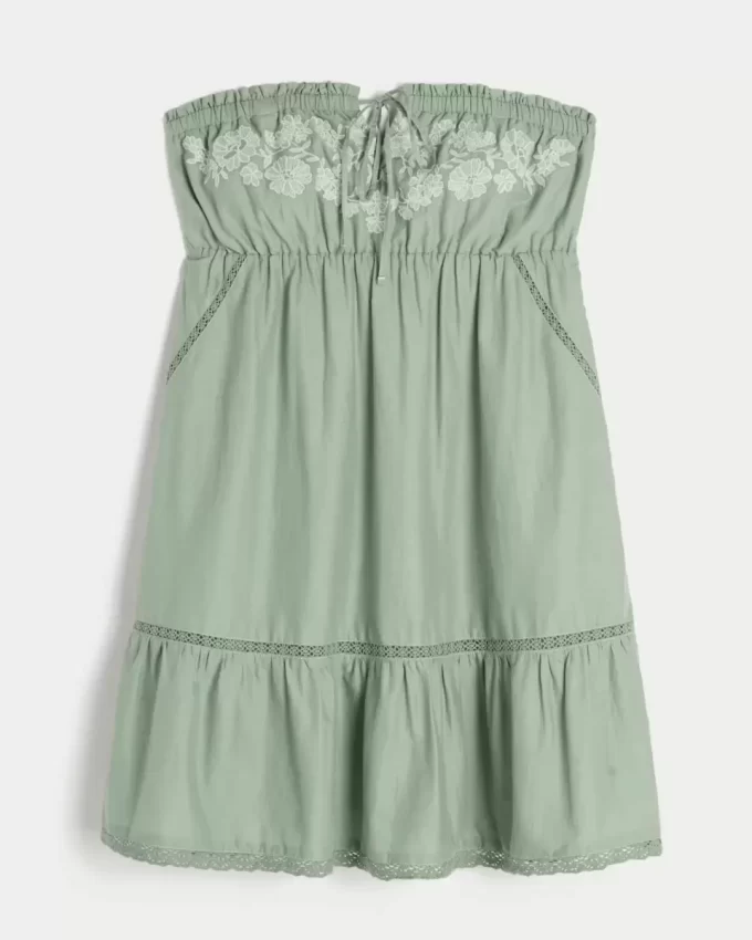 Strapless Embroidered Babydoll Dress