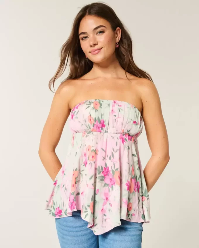 Strapless Handkerchief Hem Top