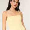 Strapless Linen-Blend Midi Dress