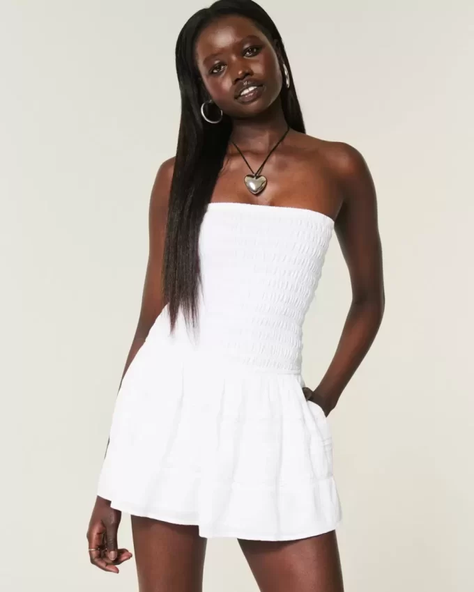 Strapless Smocked Bodice Mini Dress