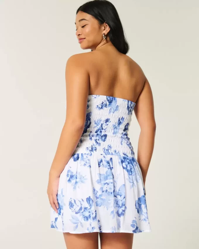 Strapless Smocked Bodice Mini Dress
