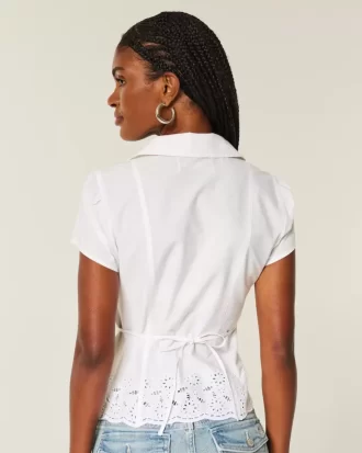 Stretch Poplin Embroidered Short-Sleeve Shirt