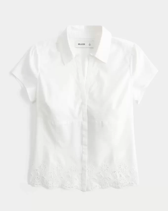 Stretch Poplin Embroidered Short-Sleeve Shirt