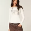 Studded SoHo Graphic Slash-Neck Top