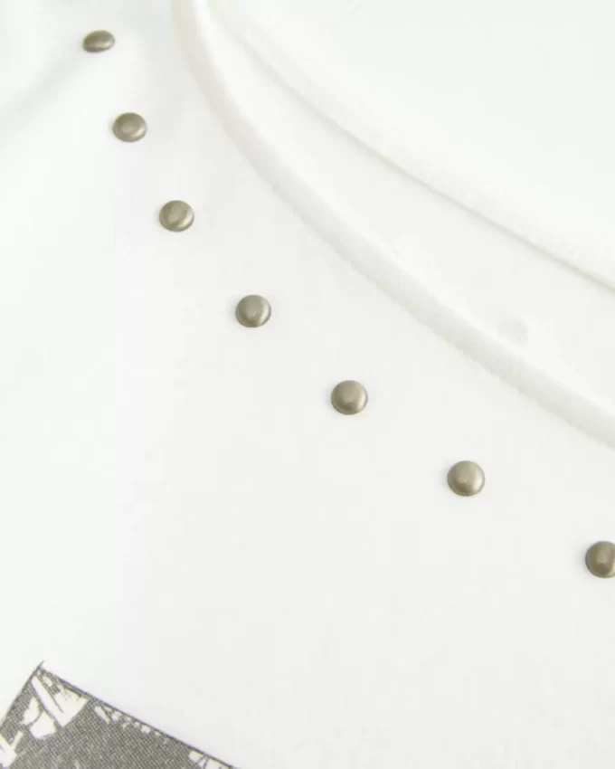 Studded SoHo Graphic Slash-Neck Top