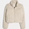 Sweater-Knit Mini Puffer Jacket
