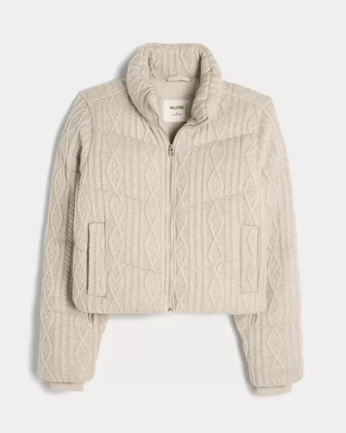 Sweater-Knit Mini Puffer Jacket