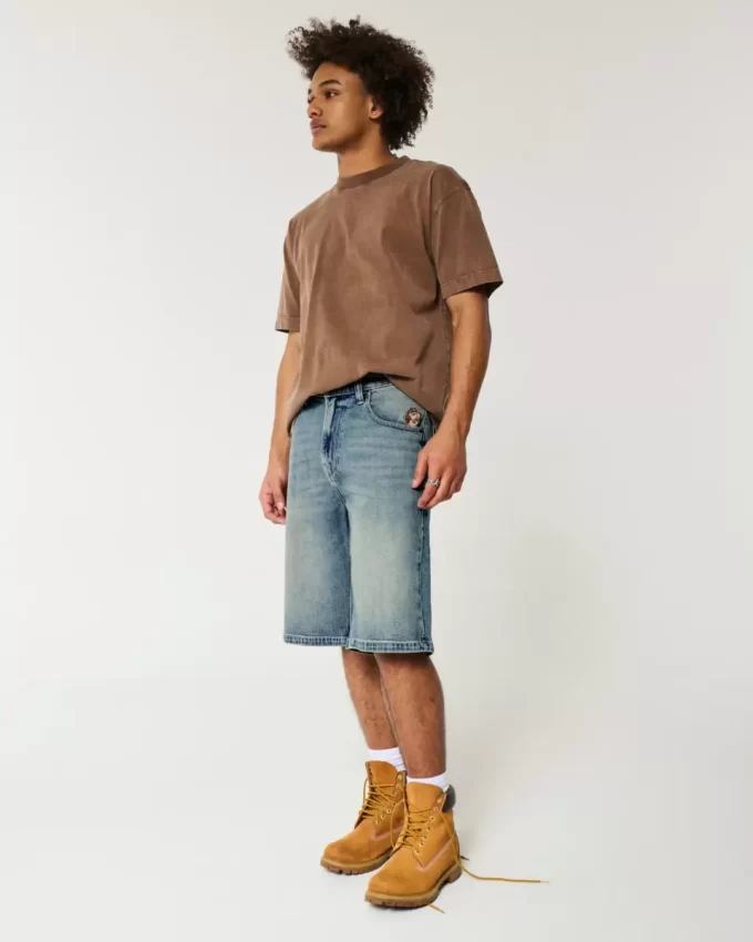 Taz Graphic Medium Wash Super Baggy Denim Shorts