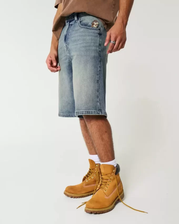 Taz Graphic Medium Wash Super Baggy Denim Shorts