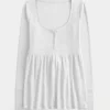 Tie-Back Henley Babydoll Top