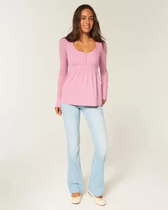 Tie-Back Henley Babydoll Top