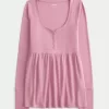 Tie-Back Henley Babydoll Top