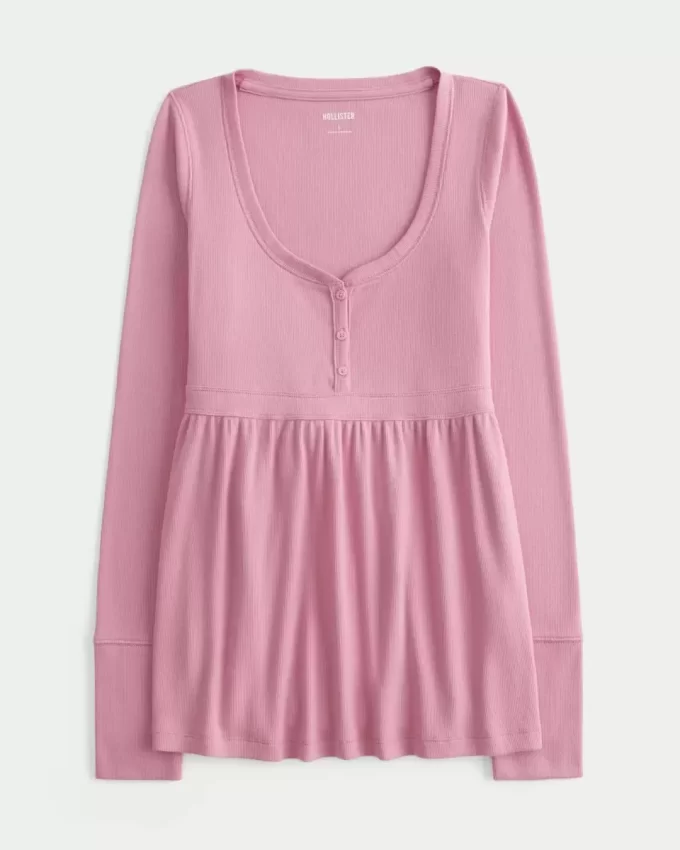 Tie-Back Henley Babydoll Top