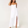 Twist Bust Eyelet Strapless Midi Dress