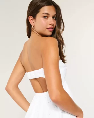 Twist Bust Eyelet Strapless Midi Dress