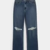 Ultra High-Rise Ripped Dark Wash Dad Jeans