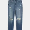 Ultra High-Rise Ripped Medium Wash Mom Jeans