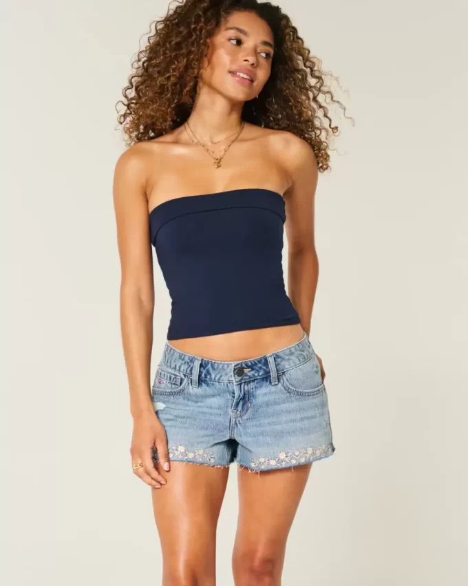 Ultra Low-Rise Embroidered Denim Mini Shorts