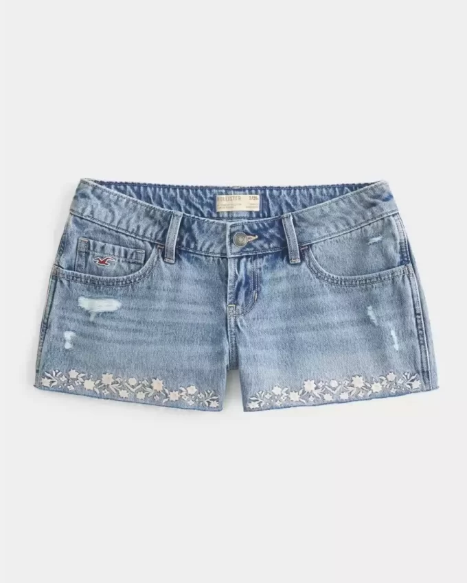 Ultra Low-Rise Embroidered Denim Mini Shorts