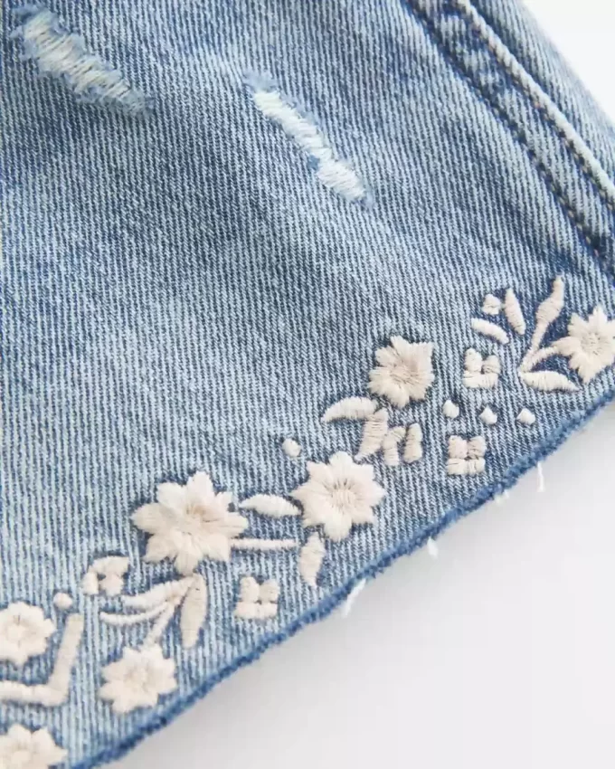 Ultra Low-Rise Embroidered Denim Mini Shorts