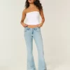 Ultra Low-Rise Light Wash Floral Embroidery Flare Jeans