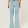Ultra Low-Rise Light Wash Floral Embroidery Flare Jeans