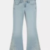 Ultra Low-Rise Light Wash Floral Embroidery Flare Jeans