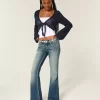 Ultra Low-Rise Medium Wash Embroidered Flare Jeans