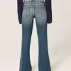 Ultra Low-Rise Medium Wash Embroidered Flare Jeans