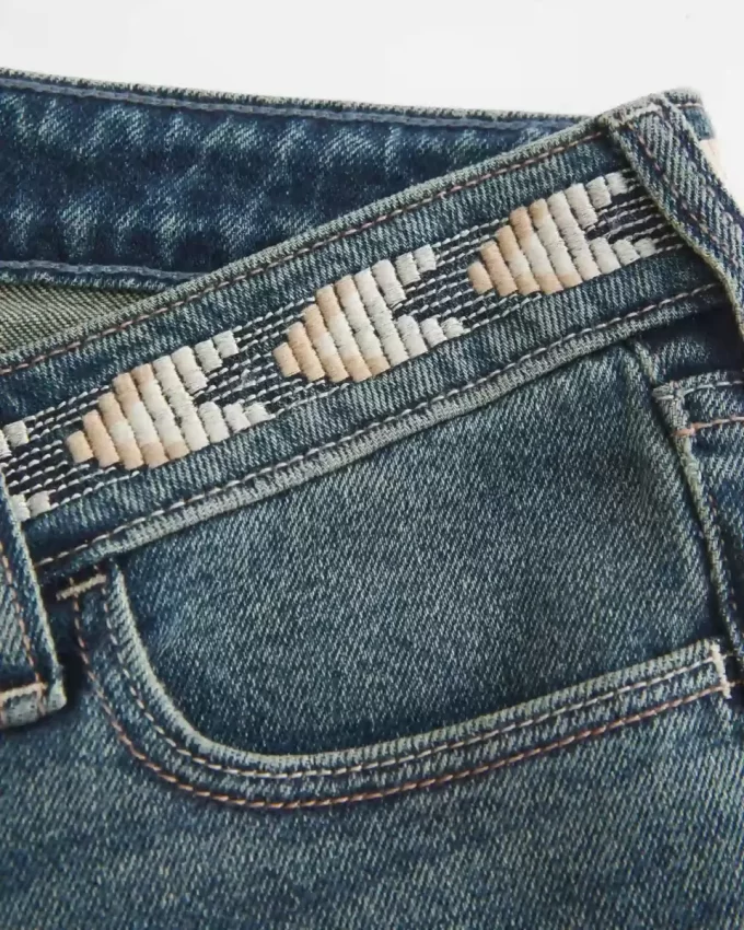 Ultra Low-Rise Medium Wash Embroidered Flare Jeans